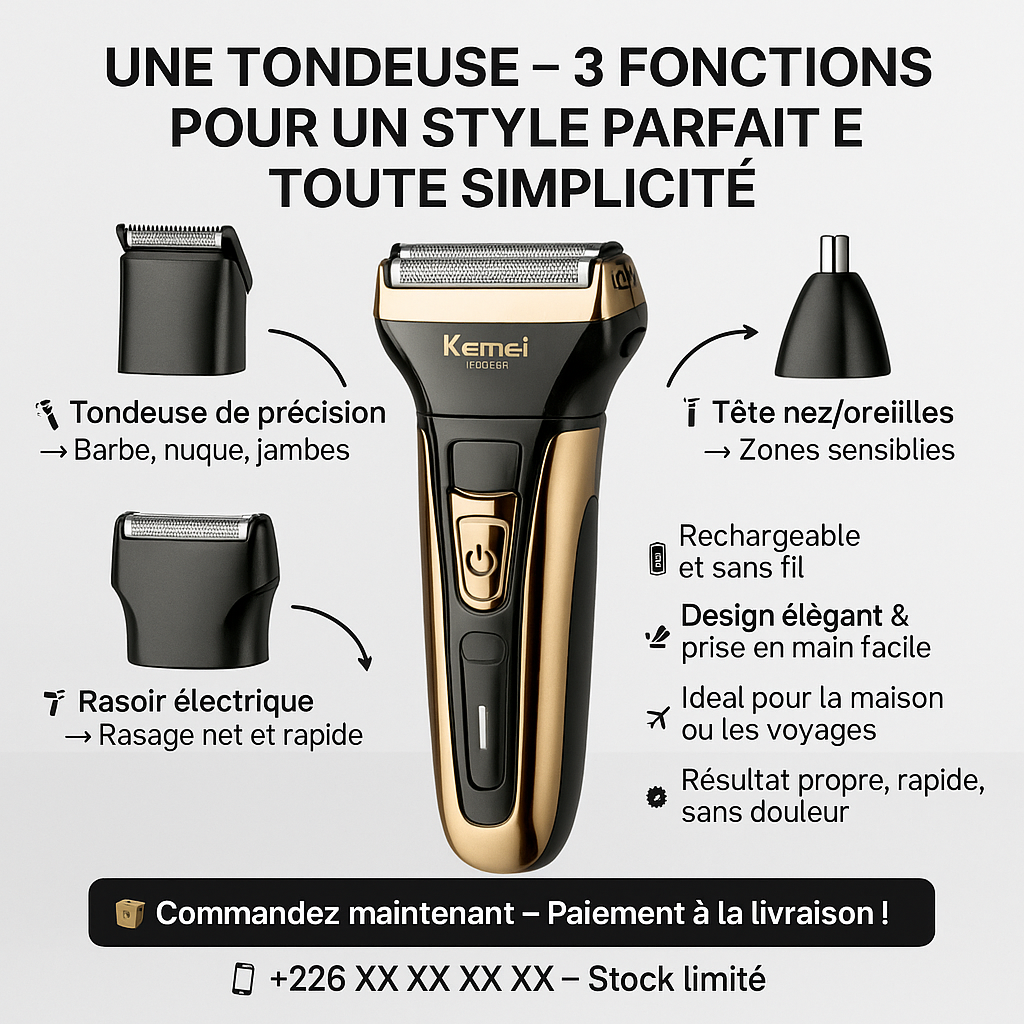 TONDEUSE ÉLECTRIQUE 3 EN 1 | SATISFAIT OU REMBOURSER