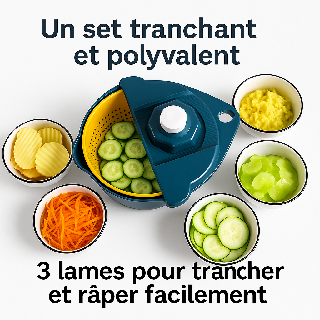 Coupe-légumes Multifonction 9-en-1 avec Passoire Intégrée