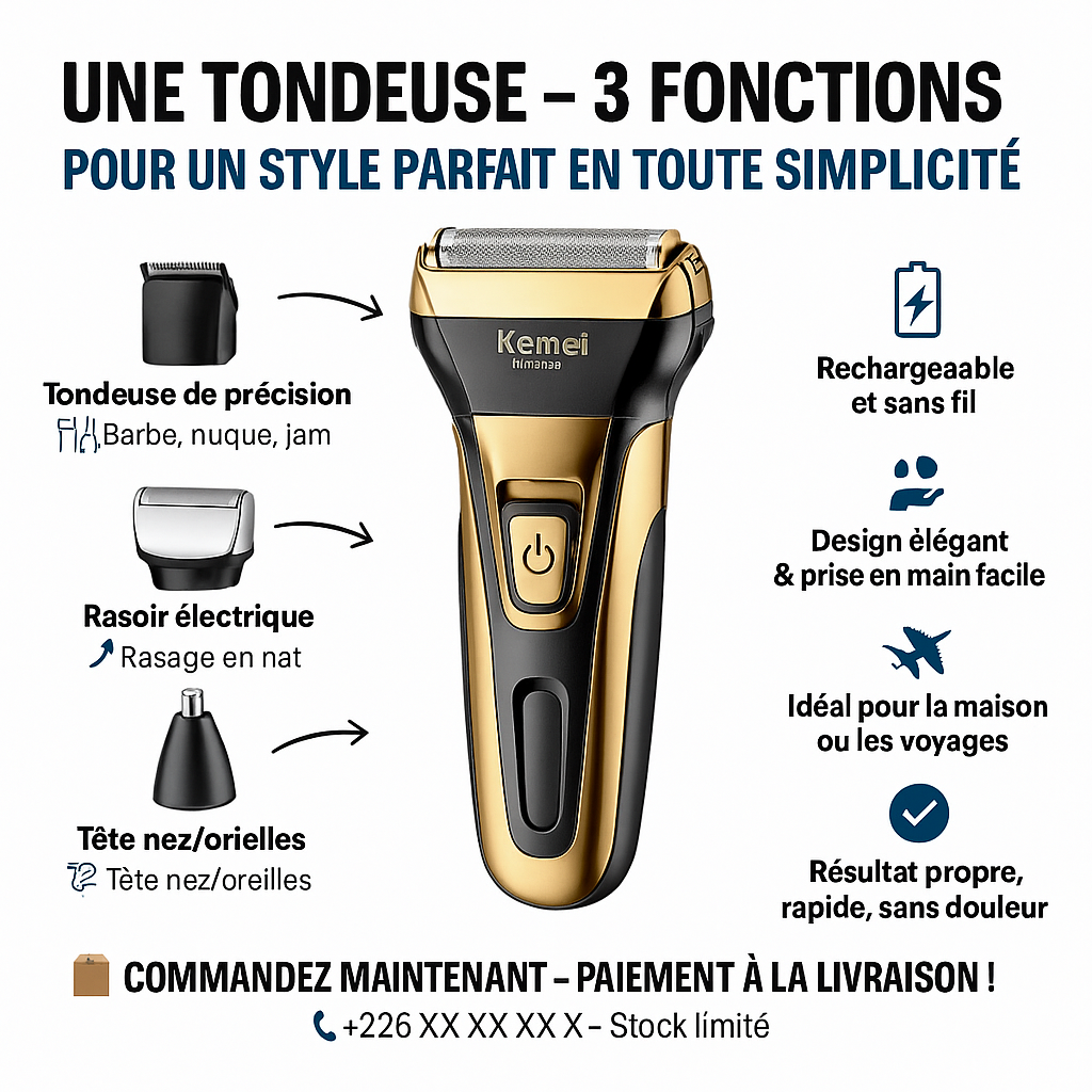 TONDEUSE ÉLECTRIQUE  3 EN 1 | SATISFAIT OU REMBOURSER