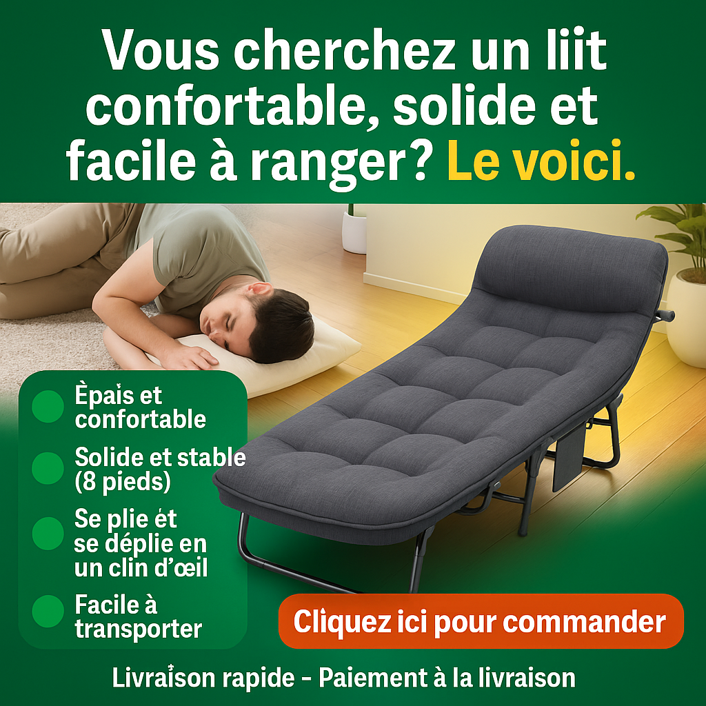 🛏️ Lit Pliable Ultra-Confort – Parfait pour la Maison, le Travail ou les Déplacements