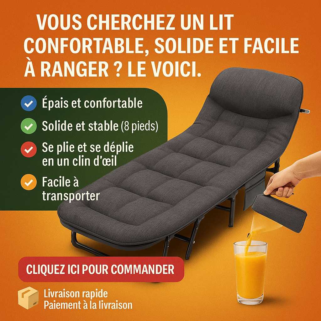 🛏️ Lit Pliable Ultra-Confort – Parfait pour la Maison, le Travail ou les Déplacements