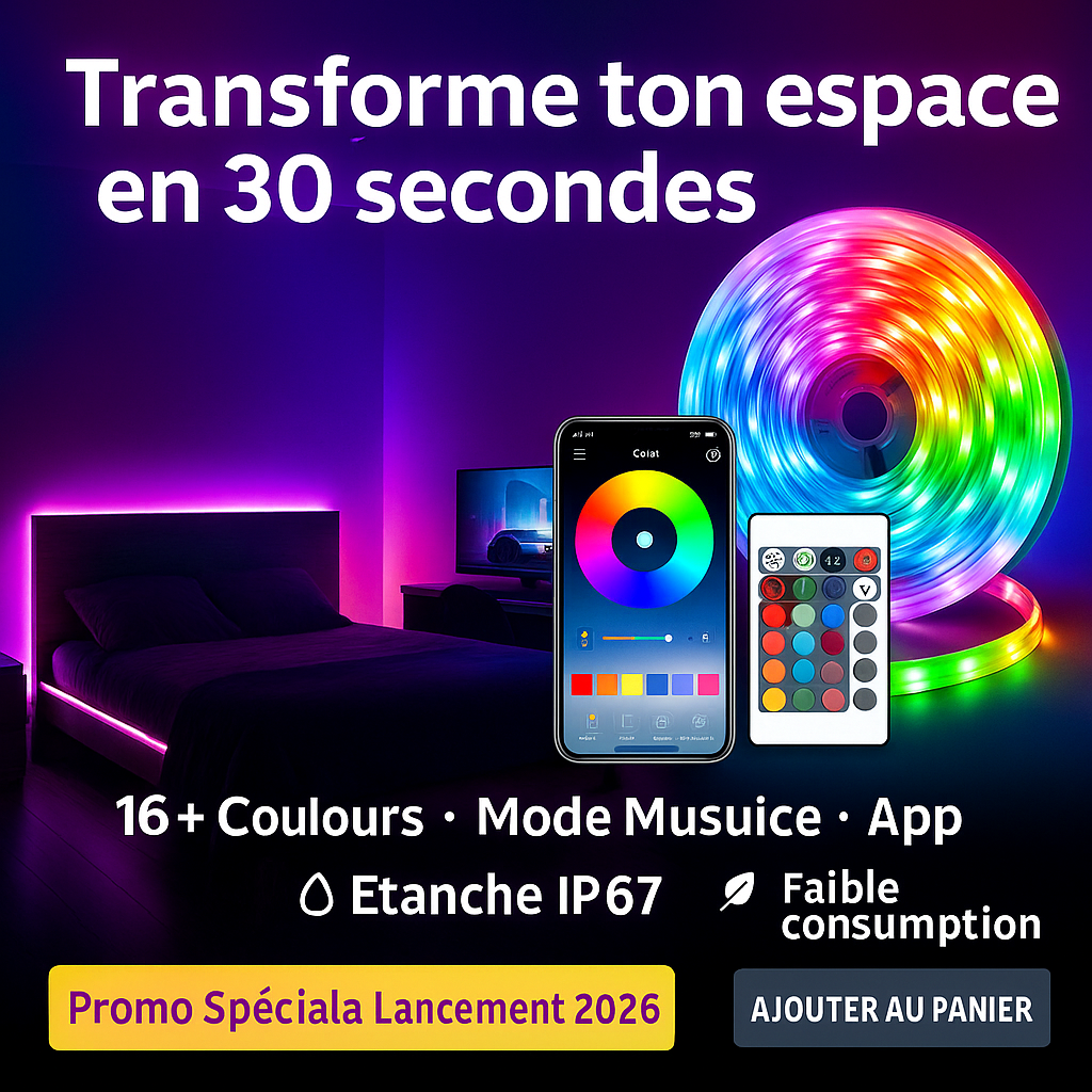 Bande LED RGB Intelligente – Contrôle App & Télécommande | Ambiance Gaming, Maison & Décoration